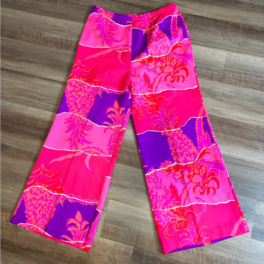 Vintage Hawaiian 70’s Floral Tropical High Waist Wide Leg Pants Size 14 Large